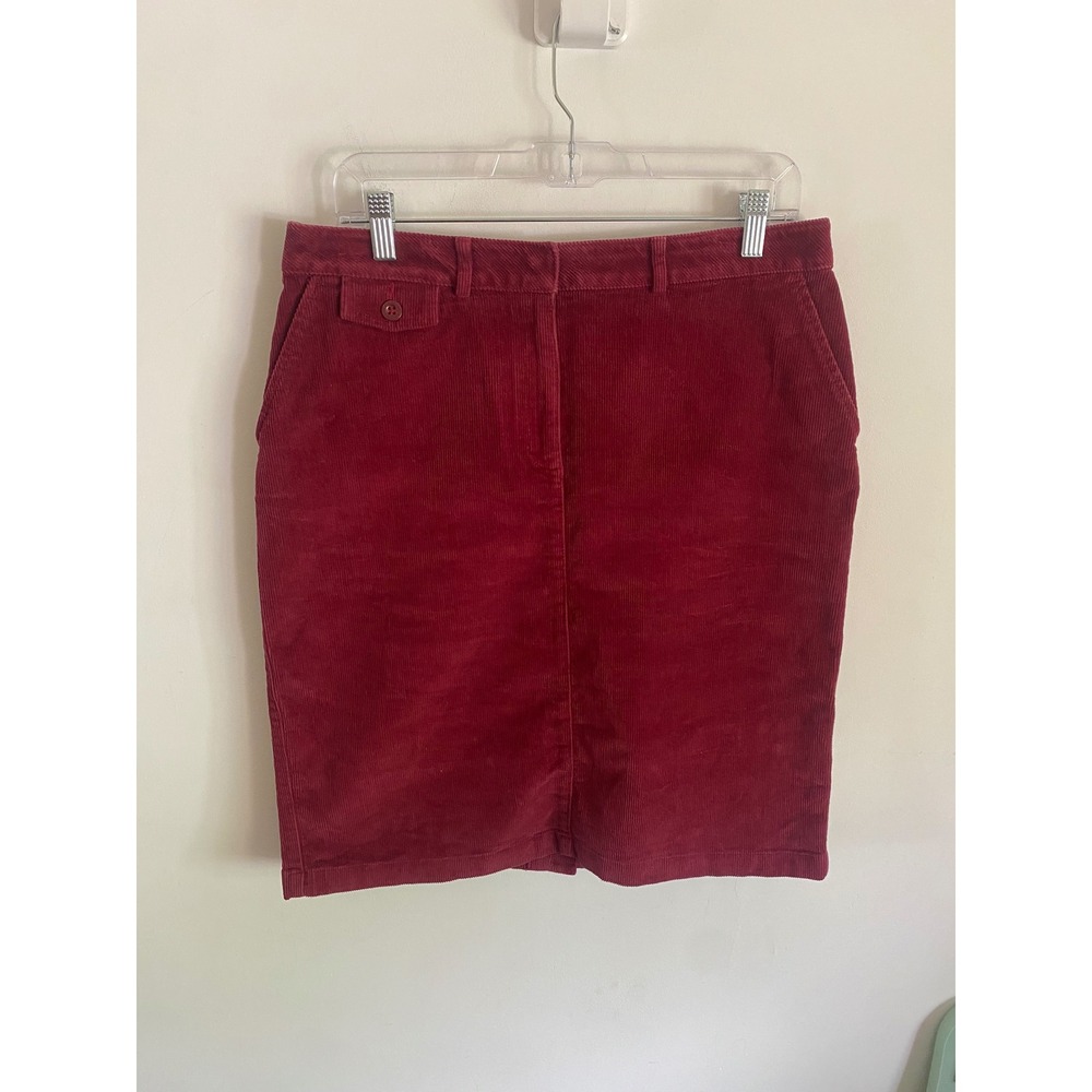 LL Bean Womens Burgundy Corduroy Pencil Skirt Classic Fit Size 10